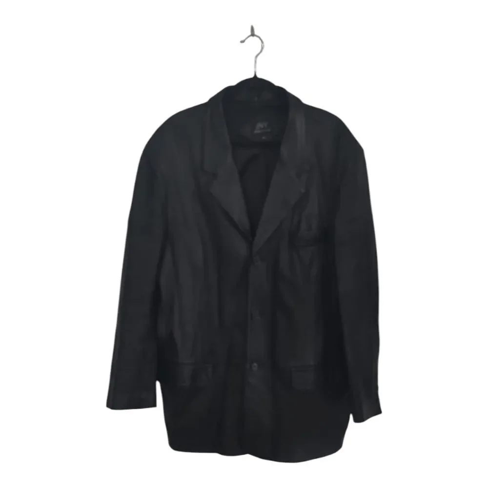 Jones New York Black Leather Jacket Blazer Suit Jacket Size 50R